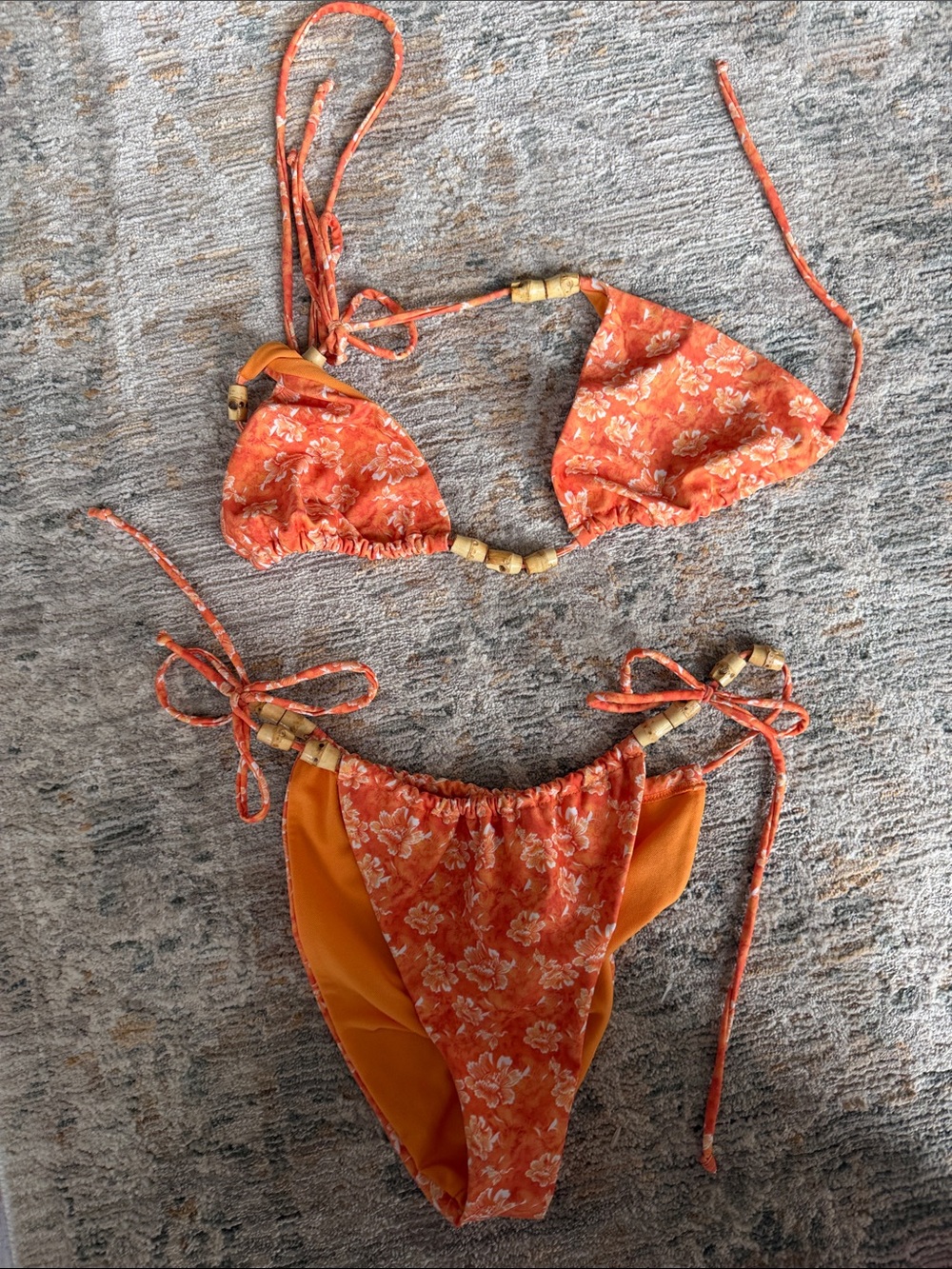 PrettyLittleThing Orange Floral String Bikini